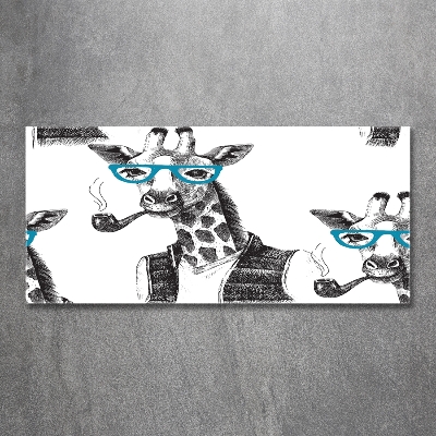 Impresión en cristal con acabado brillante horizontal Jirafa con gafas