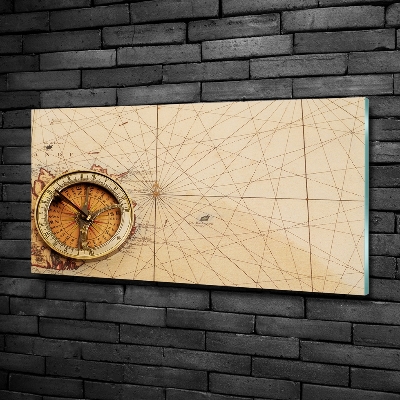 Cuadro decorativo de vidrio para salón horizontal Brújula en el mapa