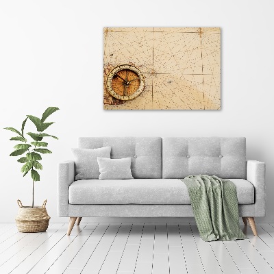 Cuadro decorativo de vidrio para salón horizontal Brújula en el mapa
