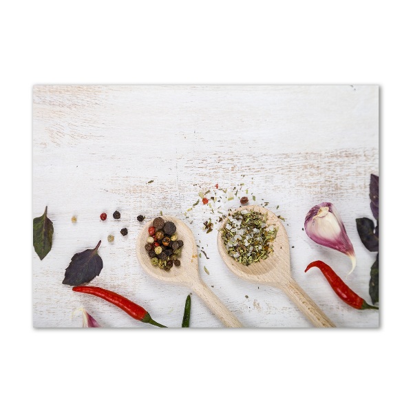 Cuadro decorativo de vidrio para salón horizontal Verduras y especias