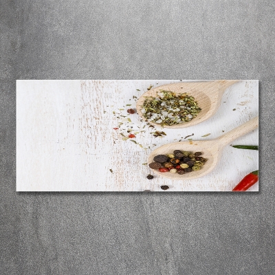 Cuadro decorativo de vidrio para salón horizontal Verduras y especias