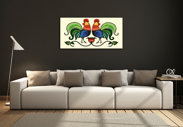 Cuadro de cristal templado moderno horizontal Patrón popular de gallos