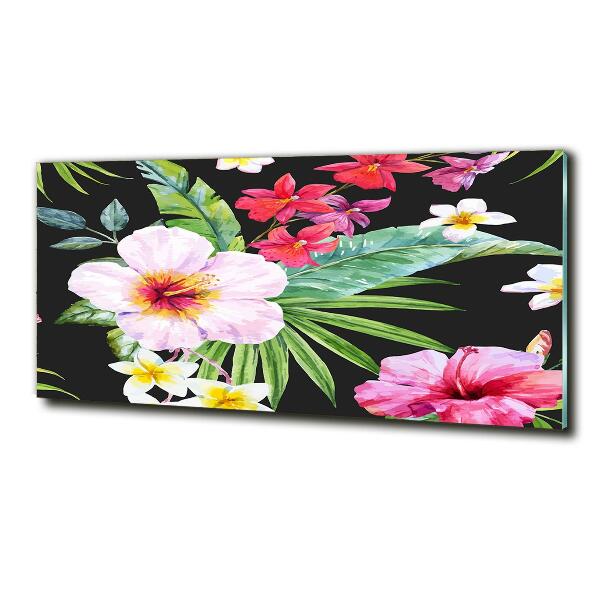 Cuadro decorativo de vidrio para salón horizontal flores hawaianas