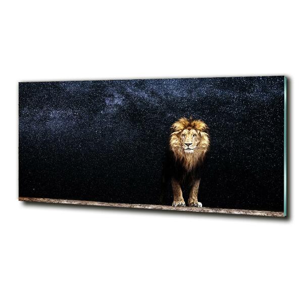 Cuadro decorativo de vidrio para salón horizontal León contra las estrellas