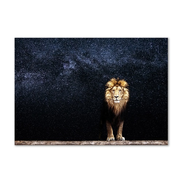 Cuadro decorativo de vidrio para salón horizontal León contra las estrellas