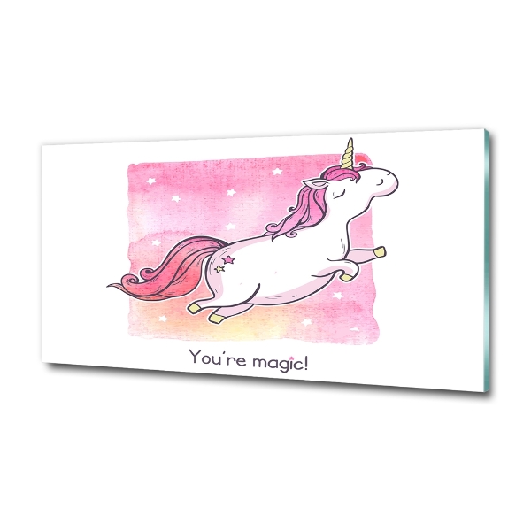 Cuadro decorativo de vidrio para salón horizontal Unicornio rosa