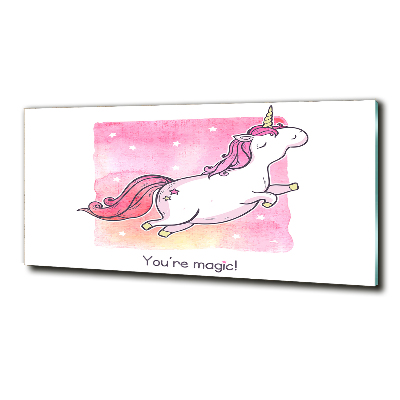 Cuadro decorativo de vidrio para salón horizontal Unicornio rosa