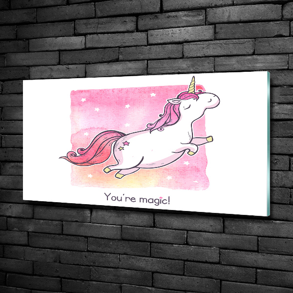Cuadro decorativo de vidrio para salón horizontal Unicornio rosa