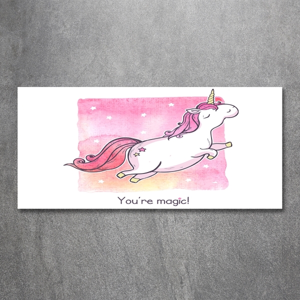 Cuadro decorativo de vidrio para salón horizontal Unicornio rosa