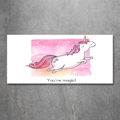 Cuadro decorativo de vidrio para salón horizontal Unicornio rosa
