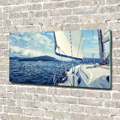 Cuadro decorativo de vidrio para salón horizontal Un yate contra el mar