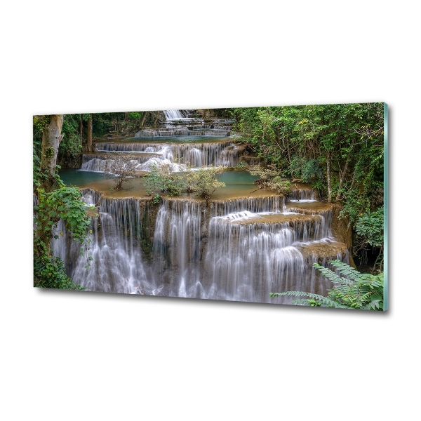 Foto en cristal de alta calidad con impresión uv horizontal Cascada en el bosque