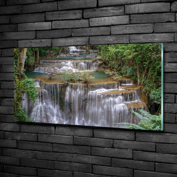 Foto en cristal de alta calidad con impresión uv horizontal Cascada en el bosque