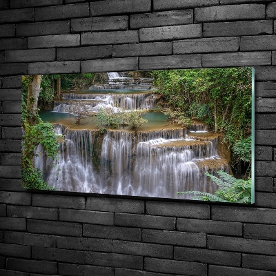 Foto en cristal de alta calidad con impresión uv horizontal Cascada en el bosque