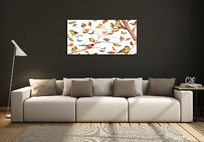Cuadro decorativo de vidrio para salón horizontal Pájaros y mariposas