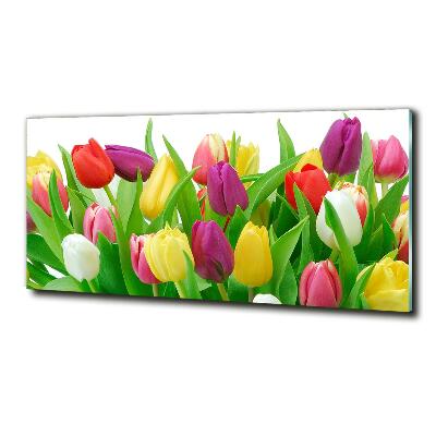 Cuadro decorativo de vidrio para salón horizontal tulipanes coloridos