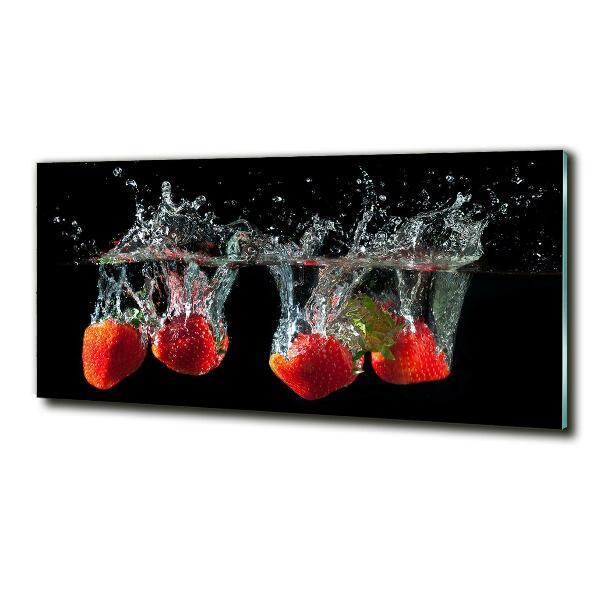 Cuadro de cristal templado moderno horizontal Fresas bajo el agua