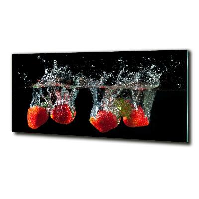 Cuadro de cristal templado moderno horizontal Fresas bajo el agua