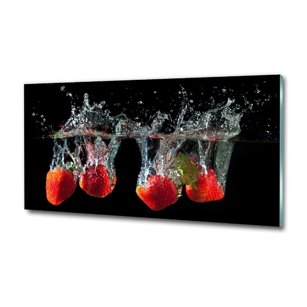 Cuadro de cristal templado moderno horizontal Fresas bajo el agua