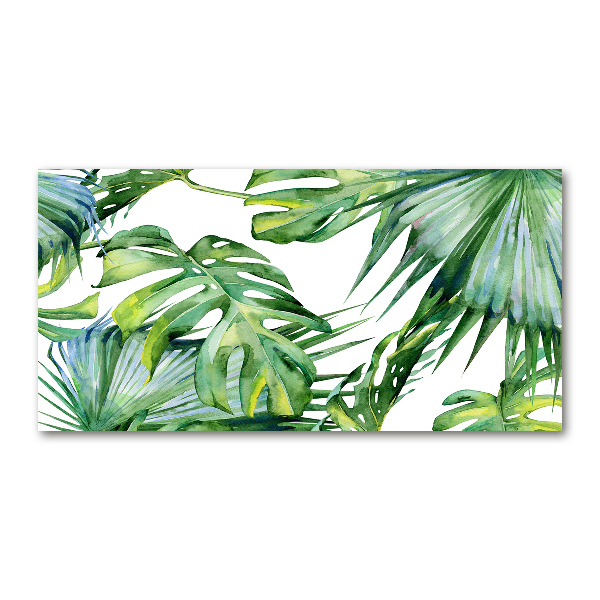 Cuadro decorativo de vidrio para salón horizontal hojas tropicales