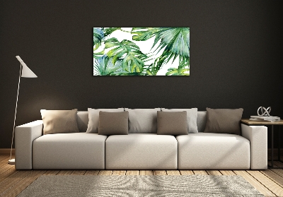 Cuadro decorativo de vidrio para salón horizontal hojas tropicales