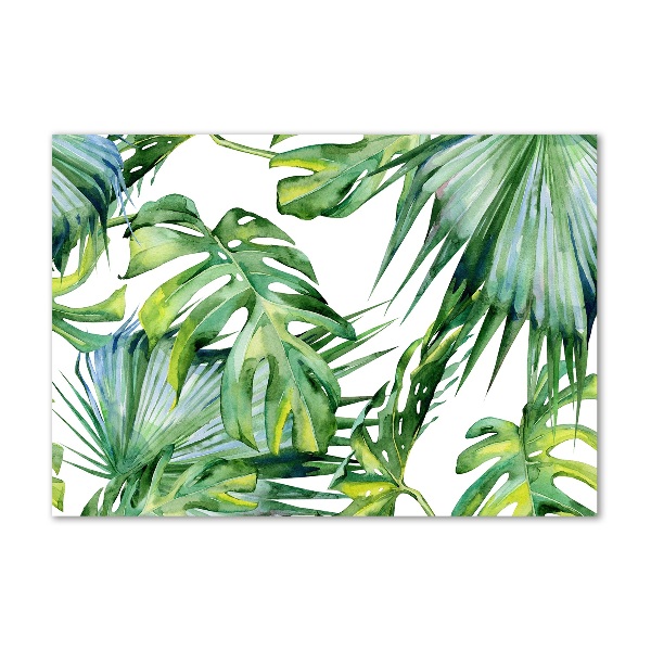 Cuadro decorativo de vidrio para salón horizontal hojas tropicales
