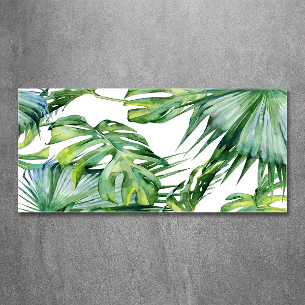 Cuadro decorativo de vidrio para salón horizontal hojas tropicales
