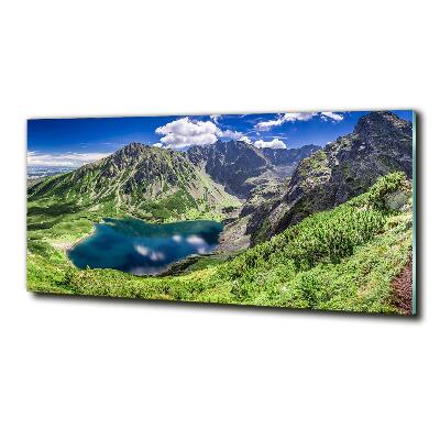 Cuadro decorativo de vidrio para salón horizontal Estanque negro de los montes Tatra