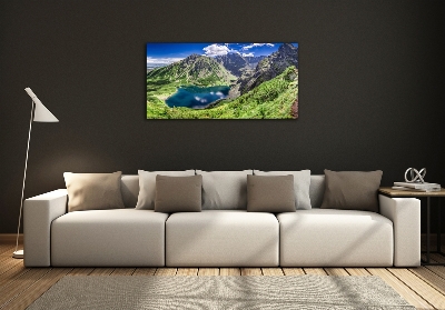 Cuadro decorativo de vidrio para salón horizontal Estanque negro de los montes Tatra