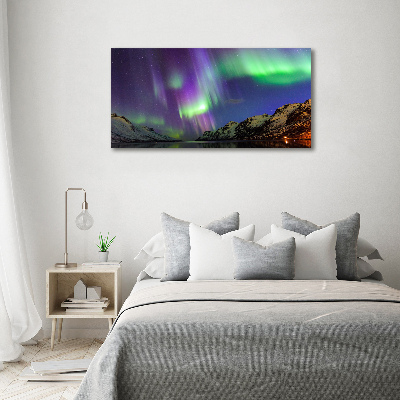 Cuadro decorativo de vidrio para salón horizontal Auroras boreales