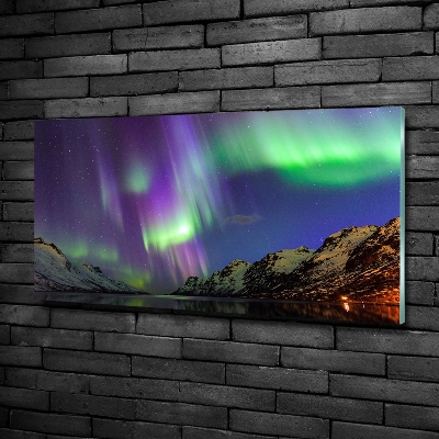 Cuadro decorativo de vidrio para salón horizontal Auroras boreales