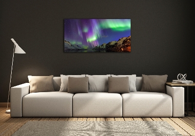 Cuadro decorativo de vidrio para salón horizontal Auroras boreales
