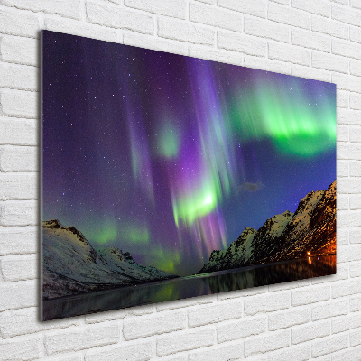 Cuadro decorativo de vidrio para salón horizontal Auroras boreales