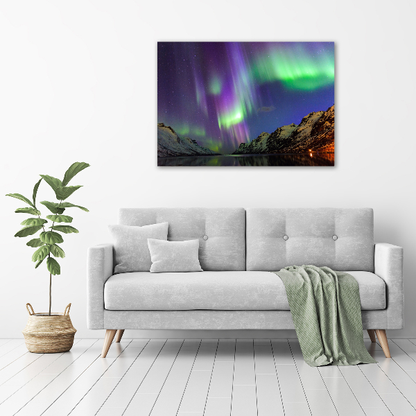 Cuadro decorativo de vidrio para salón horizontal Auroras boreales