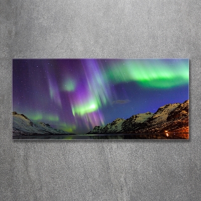 Cuadro decorativo de vidrio para salón horizontal Auroras boreales