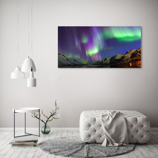 Cuadro decorativo de vidrio para salón horizontal Auroras boreales