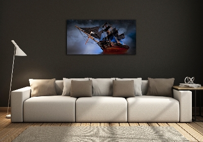 Cuadro decorativo de vidrio para salón horizontal barco pirata