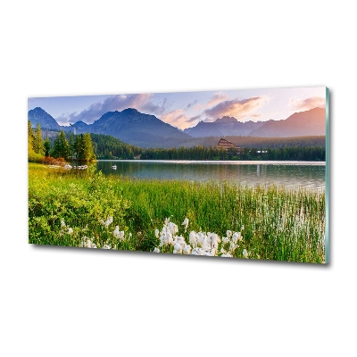 Cuadro decorativo de vidrio para salón horizontal Lago en las montañas