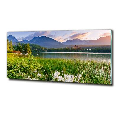 Cuadro decorativo de vidrio para salón horizontal Lago en las montañas