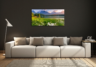 Cuadro decorativo de vidrio para salón horizontal Lago en las montañas