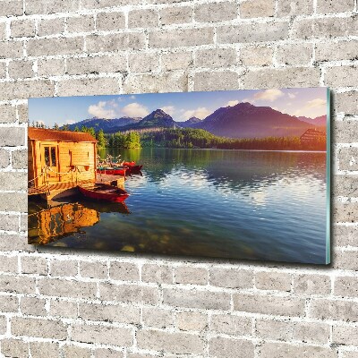 Foto en cristal de alta calidad con impresión uv horizontal Lago en las montañas