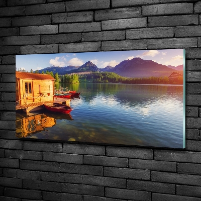 Foto en cristal de alta calidad con impresión uv horizontal Lago en las montañas