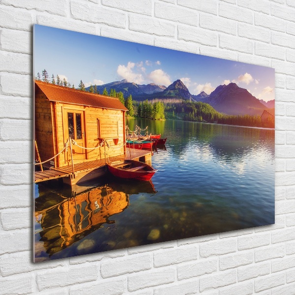 Foto en cristal de alta calidad con impresión uv horizontal Lago en las montañas