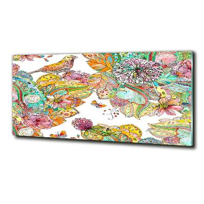 Cuadro decorativo de vidrio para salón horizontal Pájaro y adornos