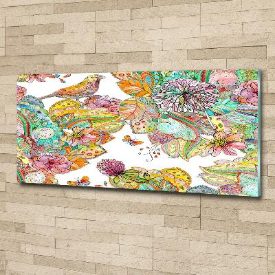 Cuadro decorativo de vidrio para salón horizontal Pájaro y adornos