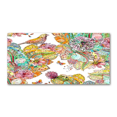 Cuadro decorativo de vidrio para salón horizontal Pájaro y adornos