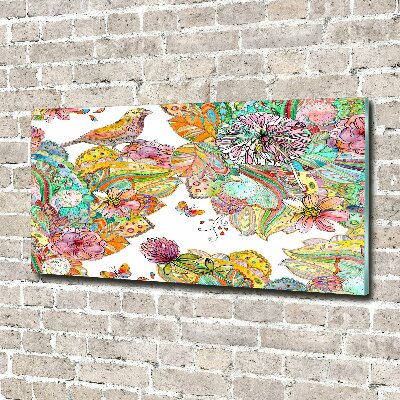 Cuadro decorativo de vidrio para salón horizontal Pájaro y adornos