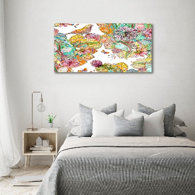 Cuadro decorativo de vidrio para salón horizontal Pájaro y adornos