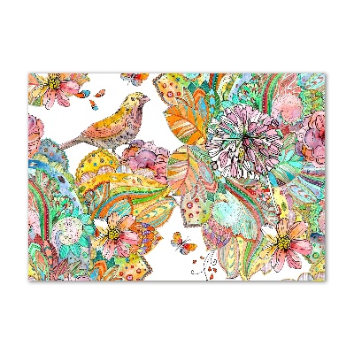 Cuadro decorativo de vidrio para salón horizontal Pájaro y adornos