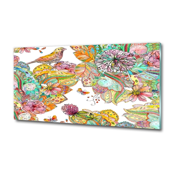 Cuadro decorativo de vidrio para salón horizontal Pájaro y adornos